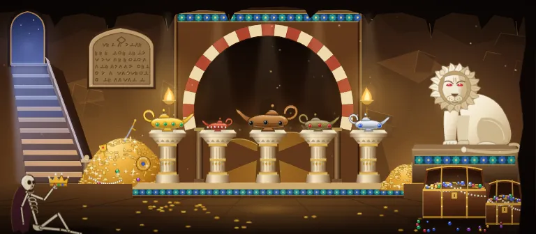 Five lamps on pedestals in the Cave of Wonders